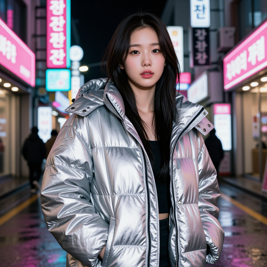 네온 아래 은빛 물결